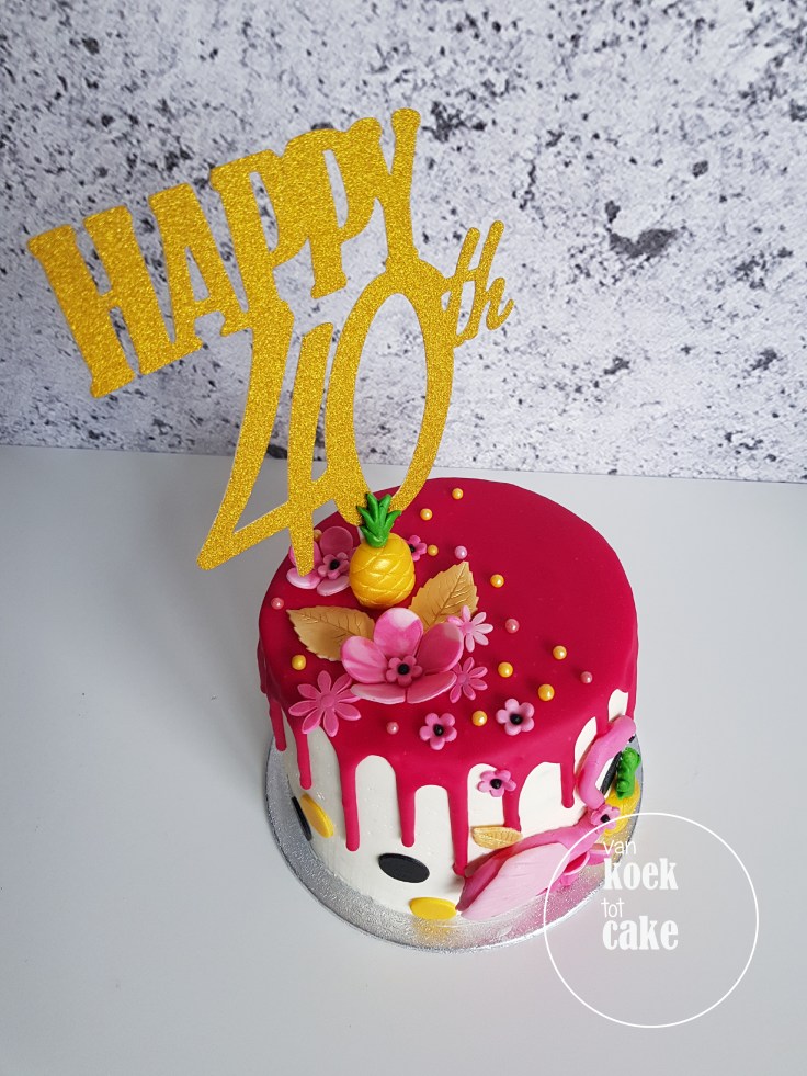 Ananas flamingo taart drip cake - van koek tot cake Middelburg