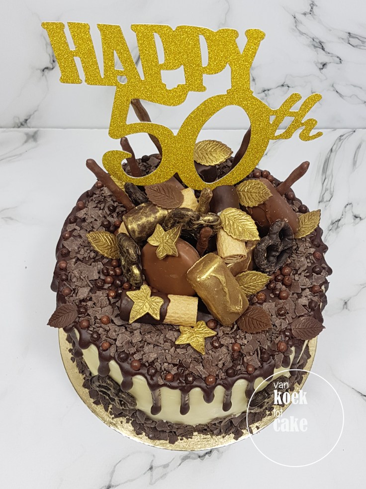 Verjaardagstaart taart 50 jaar Abraham Goud met chocolade - van koek tot cake - bestellen Middelburg Vlissingen Oost-Souburg