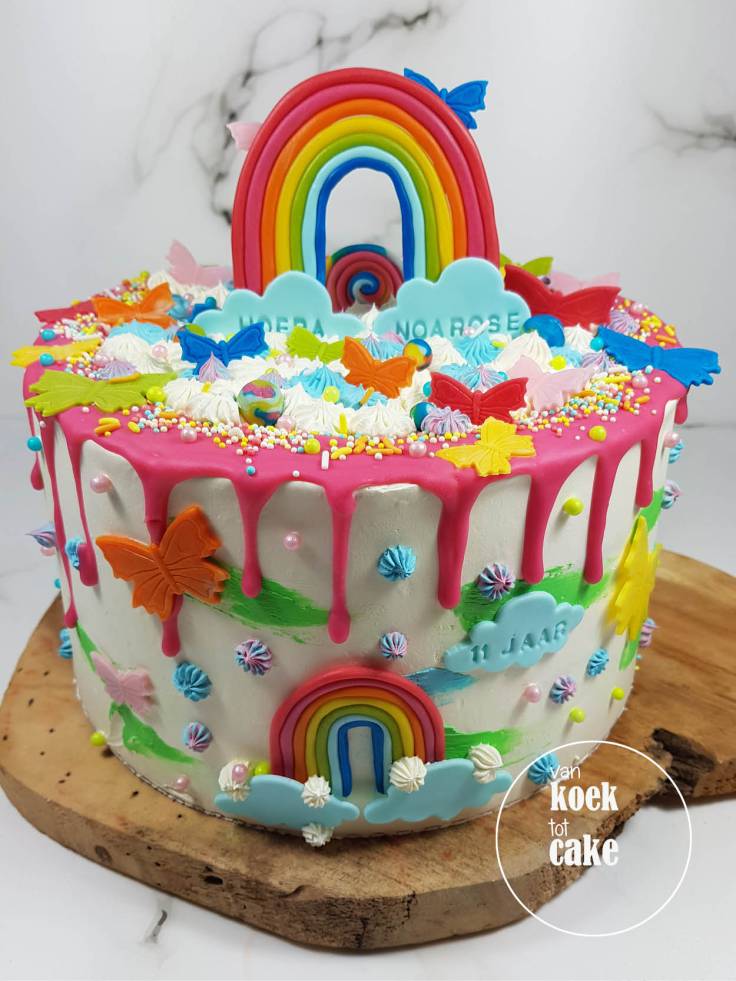 Regenboog verjaardagstaart dripcake rainbow | Bestellen Vlissingen Middelburg Oost-Souburg | van koek tot cake