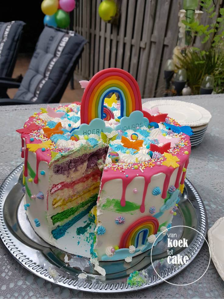 Regenboog verjaardagstaart dripcake rainbow | Bestellen Vlissingen Middelburg Oost-Souburg | van koek tot cake
