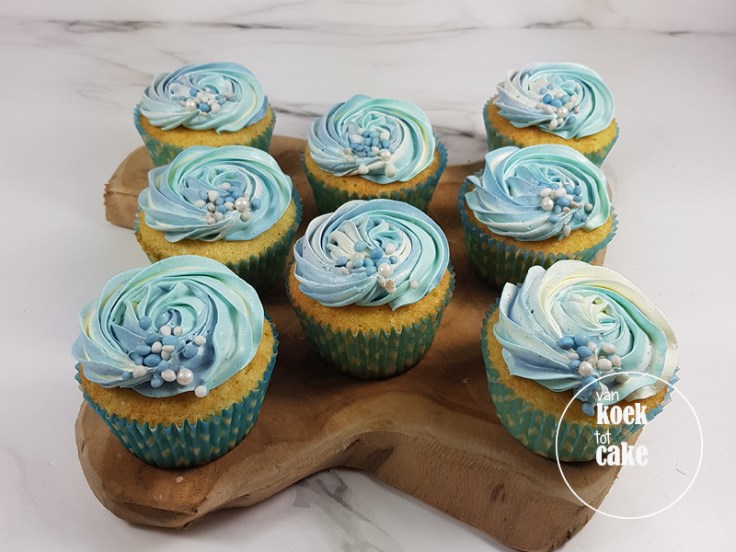 Cupcakes blauw met muisjes babyshower jongen | Bestellen Middelburg Vlissingen Oost-Souburg | van koek tot cake