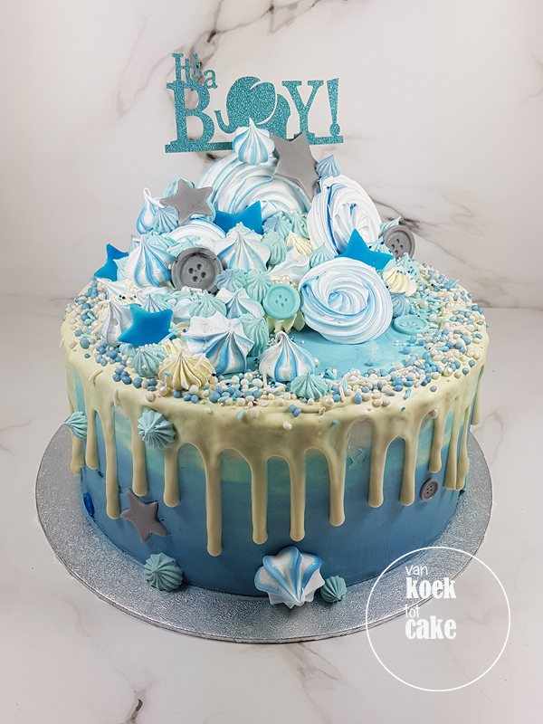 Drip cake taart blauw met muisjes babyshower jongen | Bestellen Middelburg Vlissingen Oost-Souburg | van koek tot cake