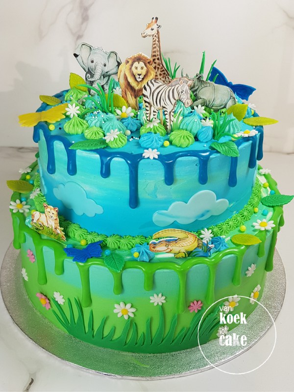 Dripcake verjaardagstaart jongen thema dieren dierentuin | bestellen Middelburg Vlissingen Oost-Souburg