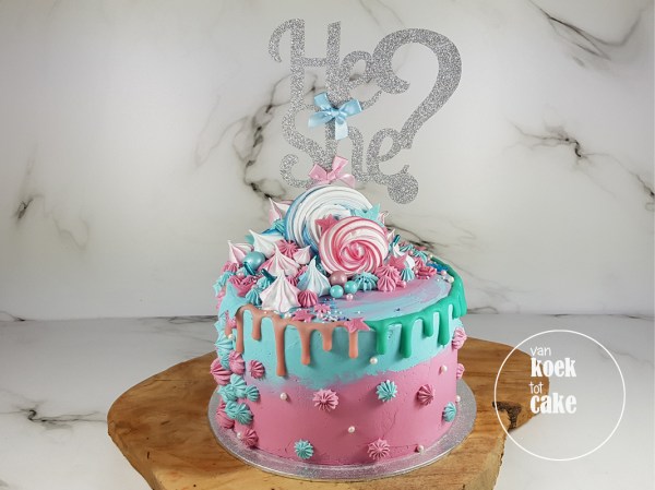 Gender reveal drip cake taart | bestellen Zeeland Middelburg Vlissingen Oost-souburg
