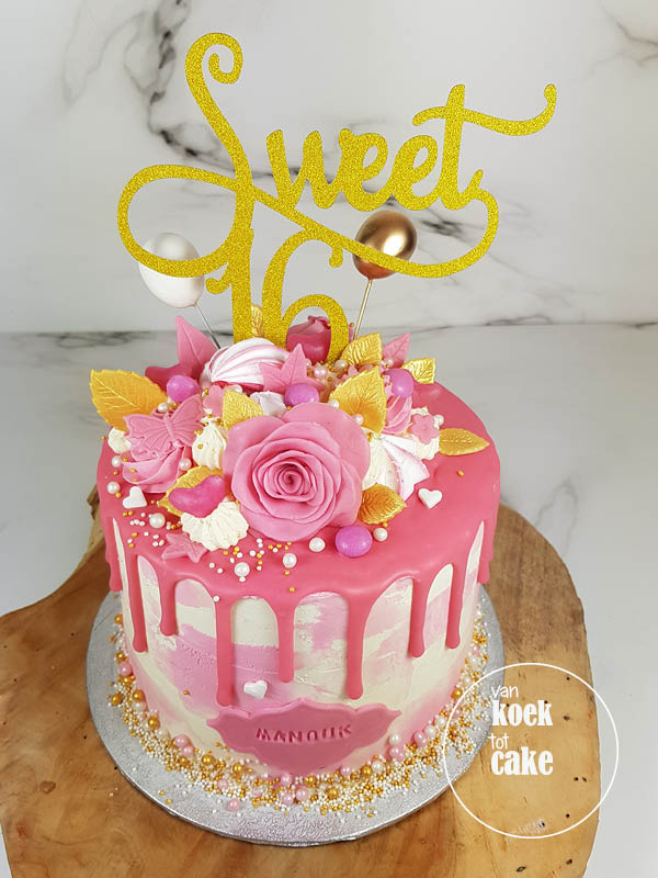 Sweet 16 verjaardagstaart drip cake - bestellen Vlissingen Middelburg Oost-Souburg Zeeland